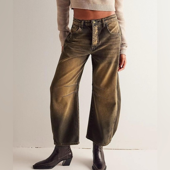 Barrel Baggy Boyfriend Jeans y2k Cargo Wide Leg High Waist Midrise Button Fly - Picture 1 of 5